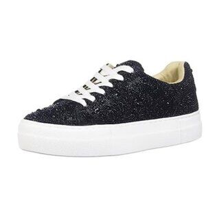 NEW Betsey Johnson Womens Sidny Sneaker Black Size 7.5 Platform Sole Rhinestones